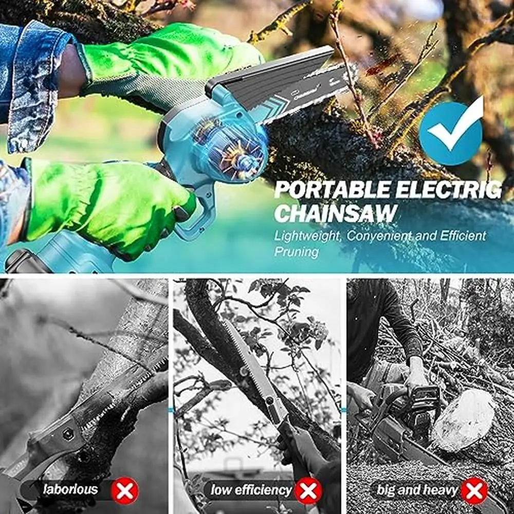 Portable 6-Inch Cordless Electric Chainsaw Kit with 2 Batteries and Safety Lock Lightweight Handheld Chainsaw Tree Trimming and Portable 6-Inch Cordless Electric Chainsaw Kit with 2 Batteries and Safety Lock Lightweight Handheld Chainsaw Tree Trimming and