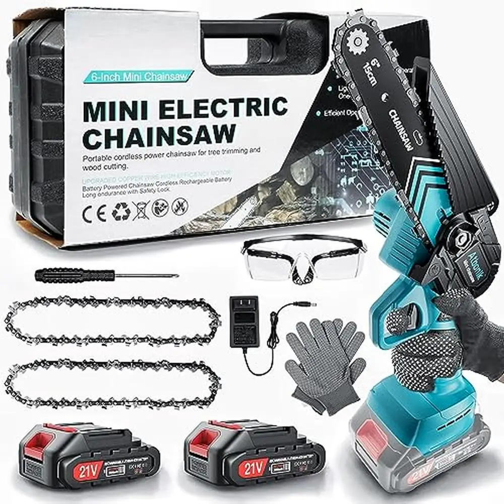 Portable 6-Inch Cordless Electric Chainsaw Kit with 2 Batteries and Safety Lock Lightweight Handheld Chainsaw Tree Trimming and Portable 6-Inch Cordless Electric Chainsaw Kit with 2 Batteries and Safety Lock Lightweight Handheld Chainsaw Tree Trimming and