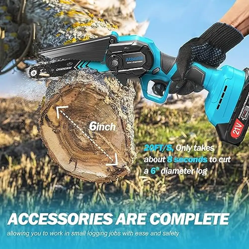 Portable 6-Inch Cordless Electric Chainsaw Kit with 2 Batteries and Safety Lock Lightweight Handheld Chainsaw Tree Trimming and Portable 6-Inch Cordless Electric Chainsaw Kit with 2 Batteries and Safety Lock Lightweight Handheld Chainsaw Tree Trimming and