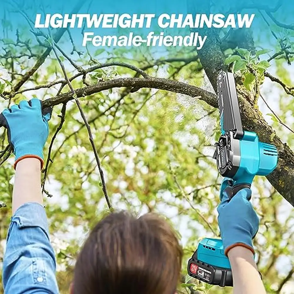 Portable 6-Inch Cordless Electric Chainsaw Kit with 2 Batteries and Safety Lock Lightweight Handheld Chainsaw Tree Trimming and Portable 6-Inch Cordless Electric Chainsaw Kit with 2 Batteries and Safety Lock Lightweight Handheld Chainsaw Tree Trimming and