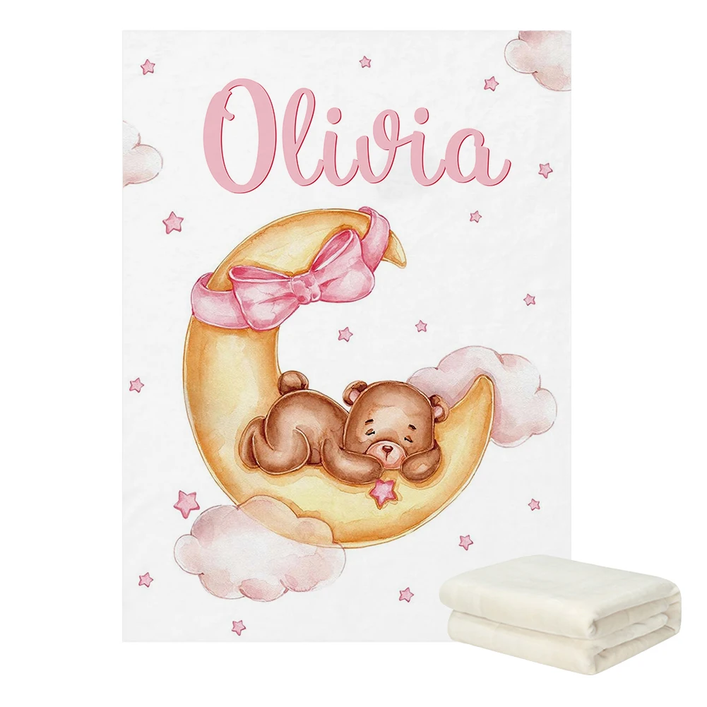 LVYZIHO Sleeping Bear Custom Name Crib Bedding Set, Moon And Stars Baby Shower, Personalized Crib Sheet Set for Girl LVYZIHO Sleeping Bear Custom Name Crib Bedding Set, Moon And Stars Baby Shower, Personalized Crib Sheet Set for Girl